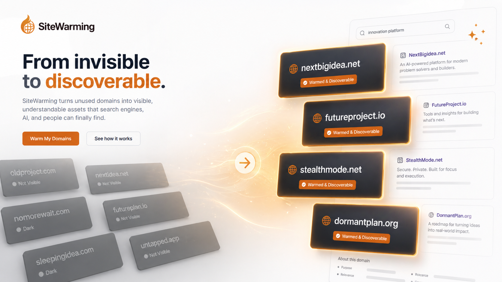 Unused domain cards becoming warmed and discoverable